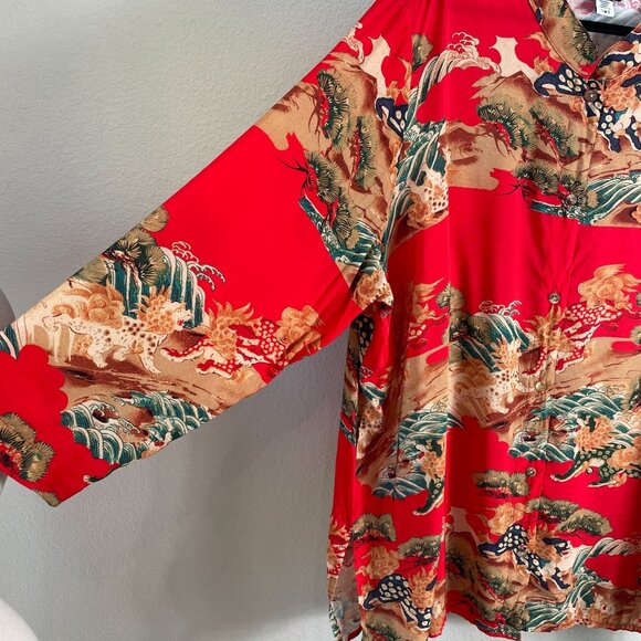 Citron Santa Monica Womens Plus 2X Mandarin Collar Asian Print Tunic Top Blosue - Picture 11 of 12